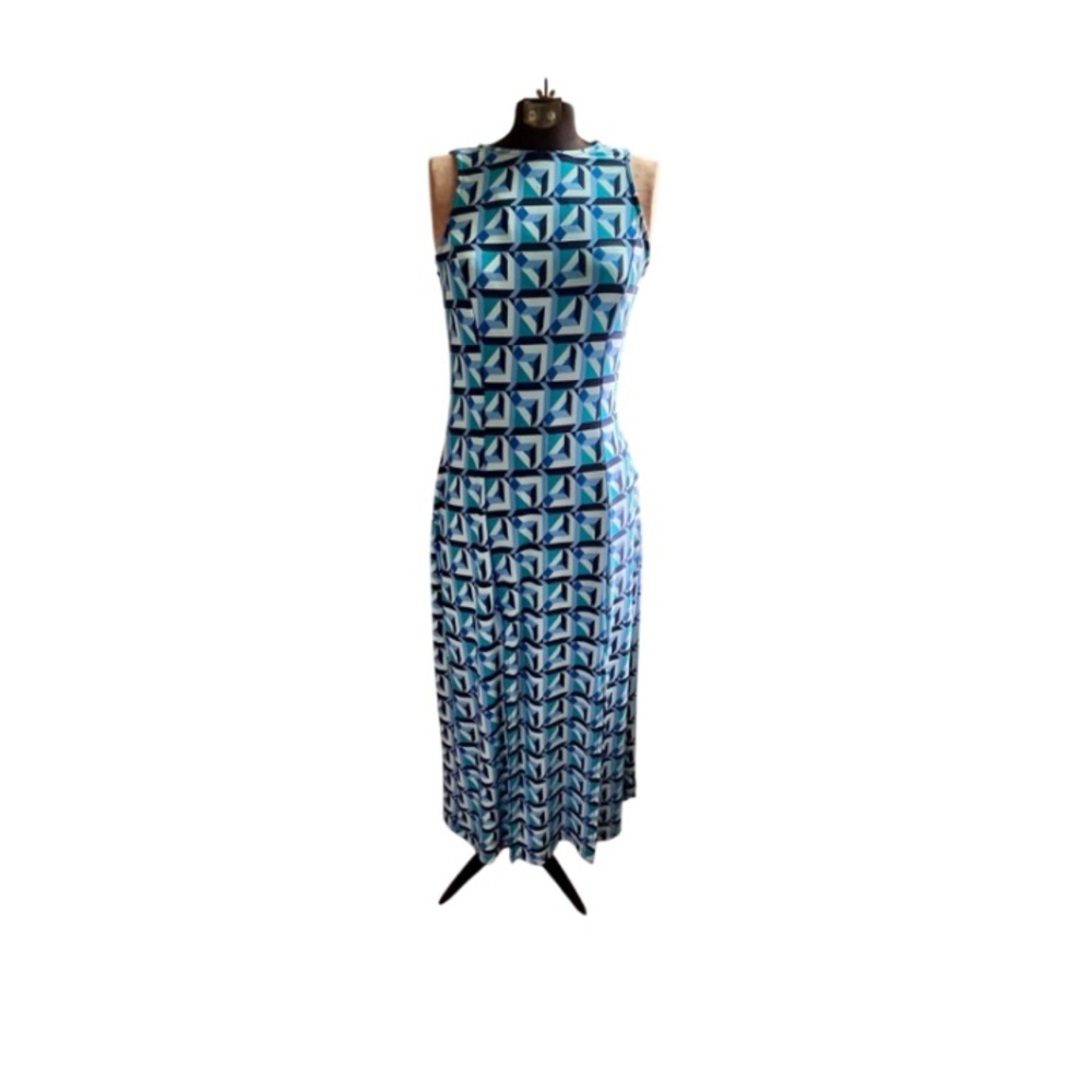 Donna Morgan Blue Geometric Print Sleeveless Midi Dress 6P